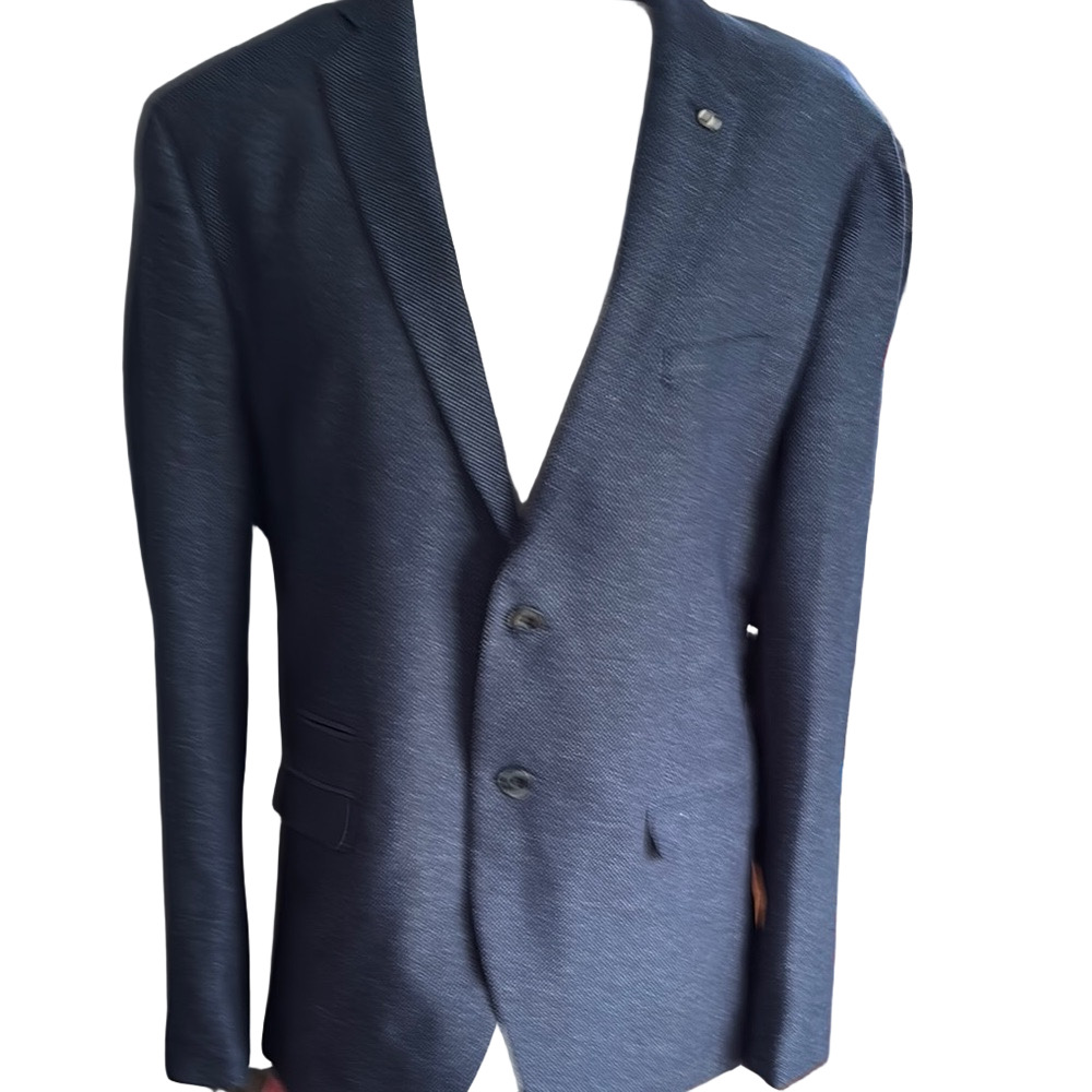 Blue Sport Coat with Notch Lapel and Textured Fabric